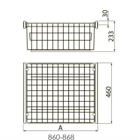 Корзина для белья в шкаф на 900мм, 460х825х233мм, без направляющих, графит