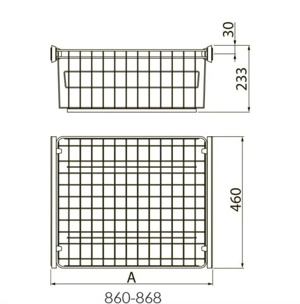 Корзина для белья в шкаф на 900мм, 460х825х233мм, без направляющих, графит
