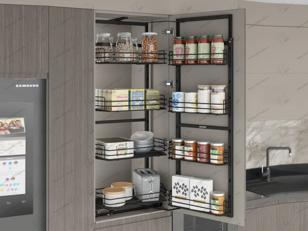 Колонна выкатная Summer, 4 корзины,530х510х1250-1400мм, в шкаф на 600мм, без доводчика, антрацит, Starax