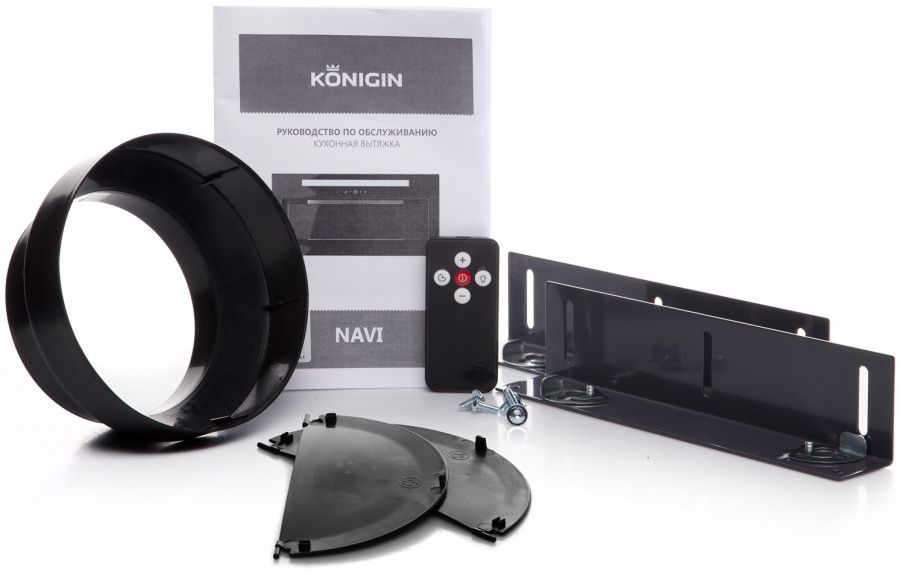 Вытяжка полновстраиваемая Navi Glass, 60см, б/угольного фильтра, графит/стекло графит, ПДУ, Konigin