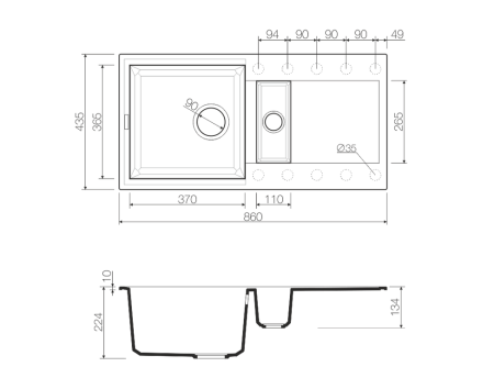 Мойка Sakaime 86-2-BL, Tetogranit/черный