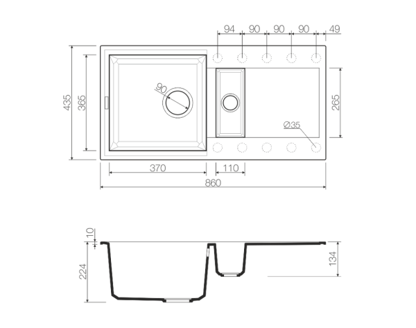 Мойка Sakaime 86-2-BL, Tetogranit/черный