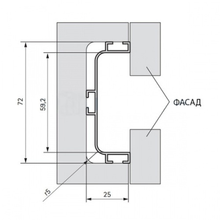 Ручка-профиль для среднего ящика, 80/G1.3AL.04, h=72мм L=4,2м, полированный никель