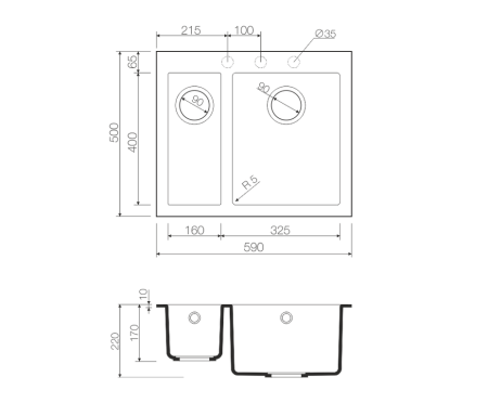 Мойка Bosen 59-2-GR, Tetogranit/leningrad grey