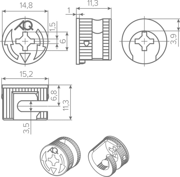 Эксцентрик, d=15мм, h=11,3мм, для ДСП 16мм, сталь, AQ/2000/500