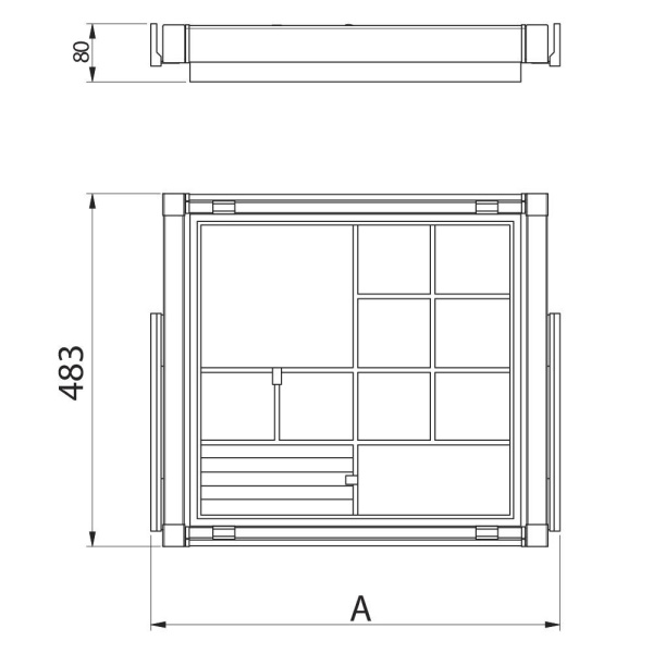 Корзина с органайзером в шкаф на 600мм, 485х560х85мм, полное выдвижение, с доводчиком, графит