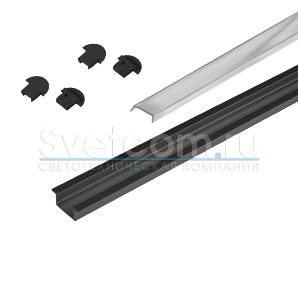 Профиль врезной 22х6х3000мм, лента ≤10мм, черный (диффузор полуматовый, 6 заглушек), 2206W, GLS
