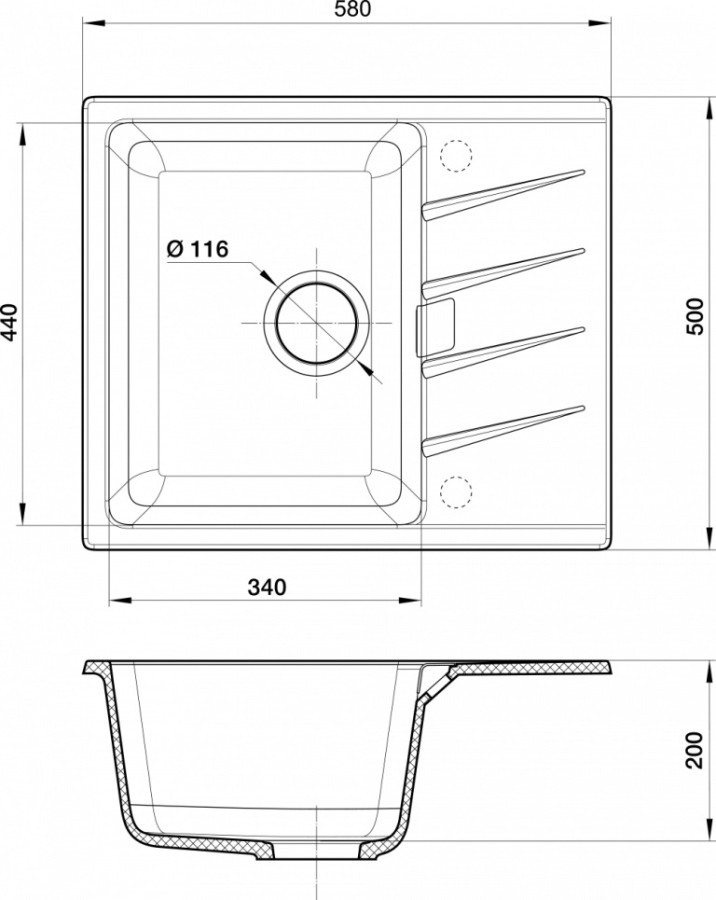 Мойка Rivelato RAUM 58, 580х500х200мм, антрацит